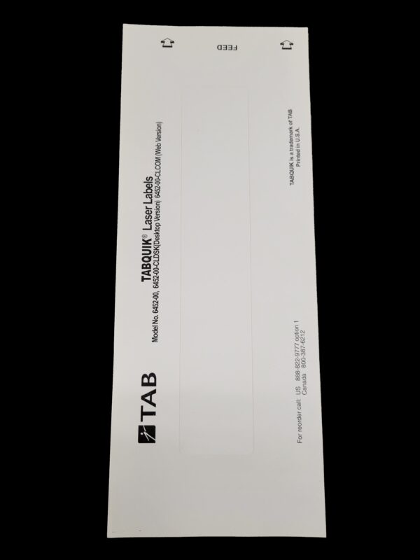 Image of TABQUIK, Printer labels, inkjet, 1 Label/sheet, 100/pkg (Model #6452-00)